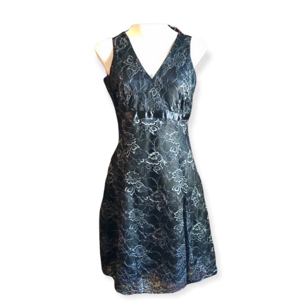 Sleeveless Black Lace-Overlay Midi Dress